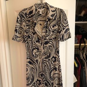 Navy and White Silk Collared Dress